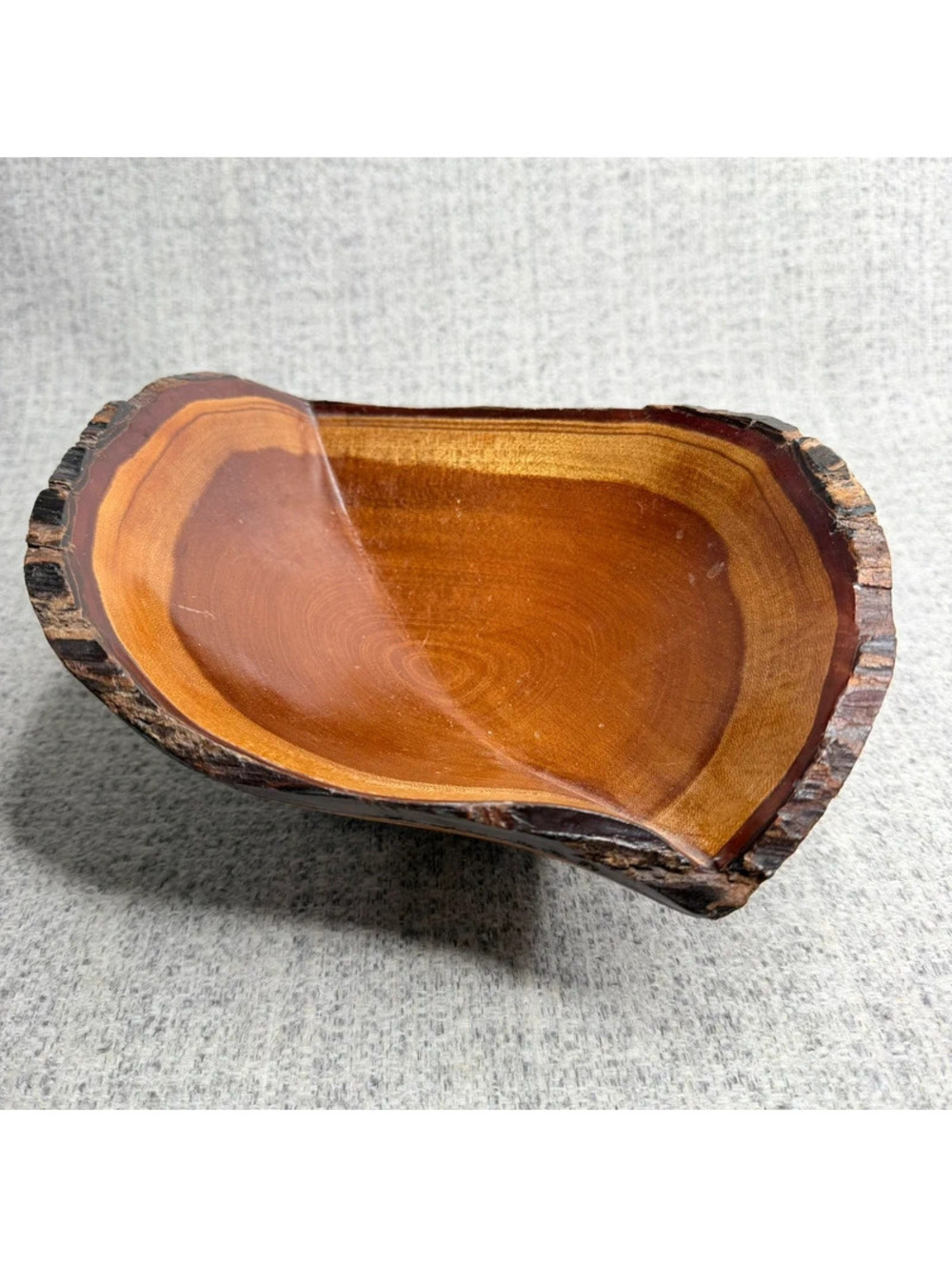Hand Turned Mahogany Wood Live Edge Bark Bowl Signed Floyd Shero Artisan Rustic